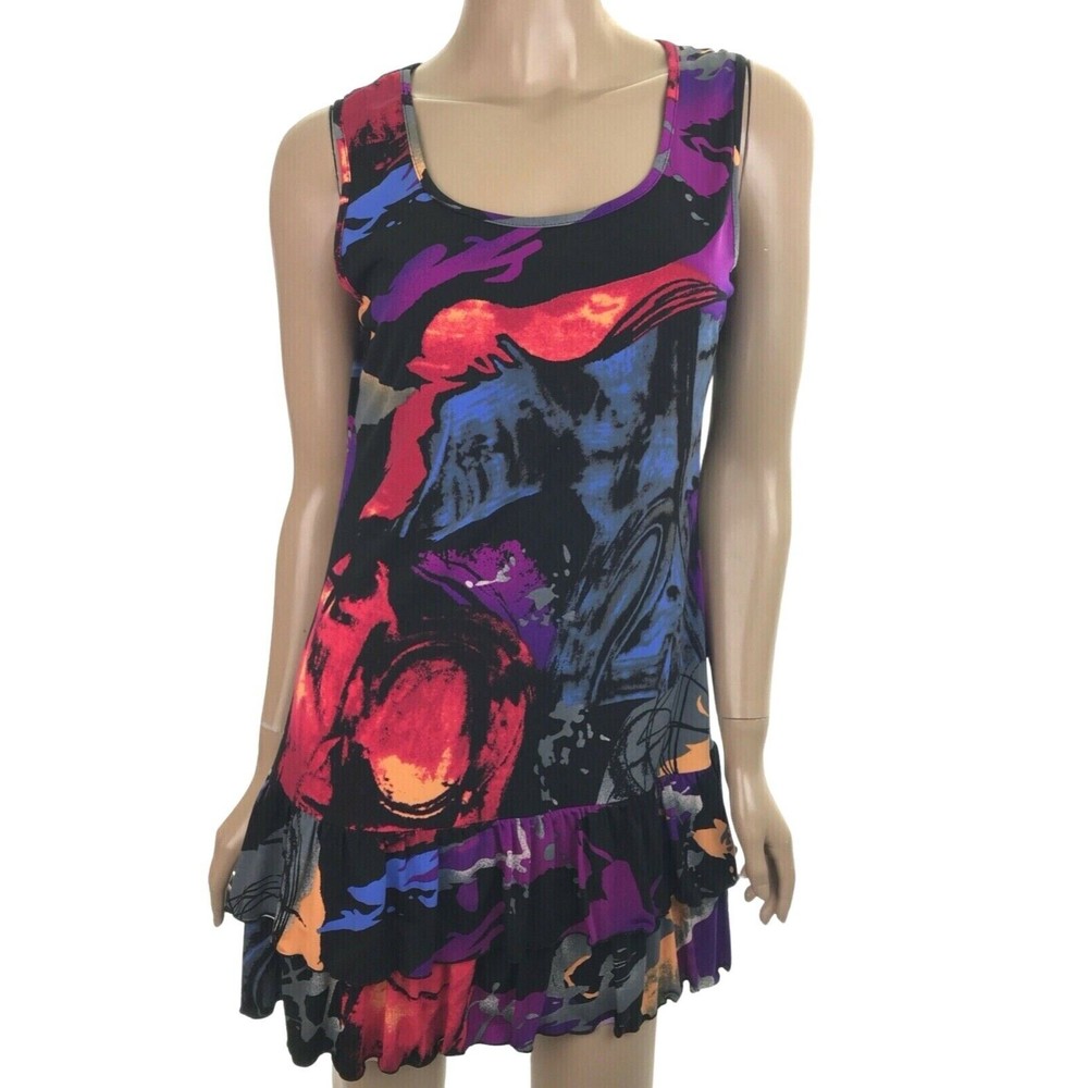 Peter Nygard Size 2 Sleeveless Mini Dress Tiered Ruffles at Hem Multi-Color